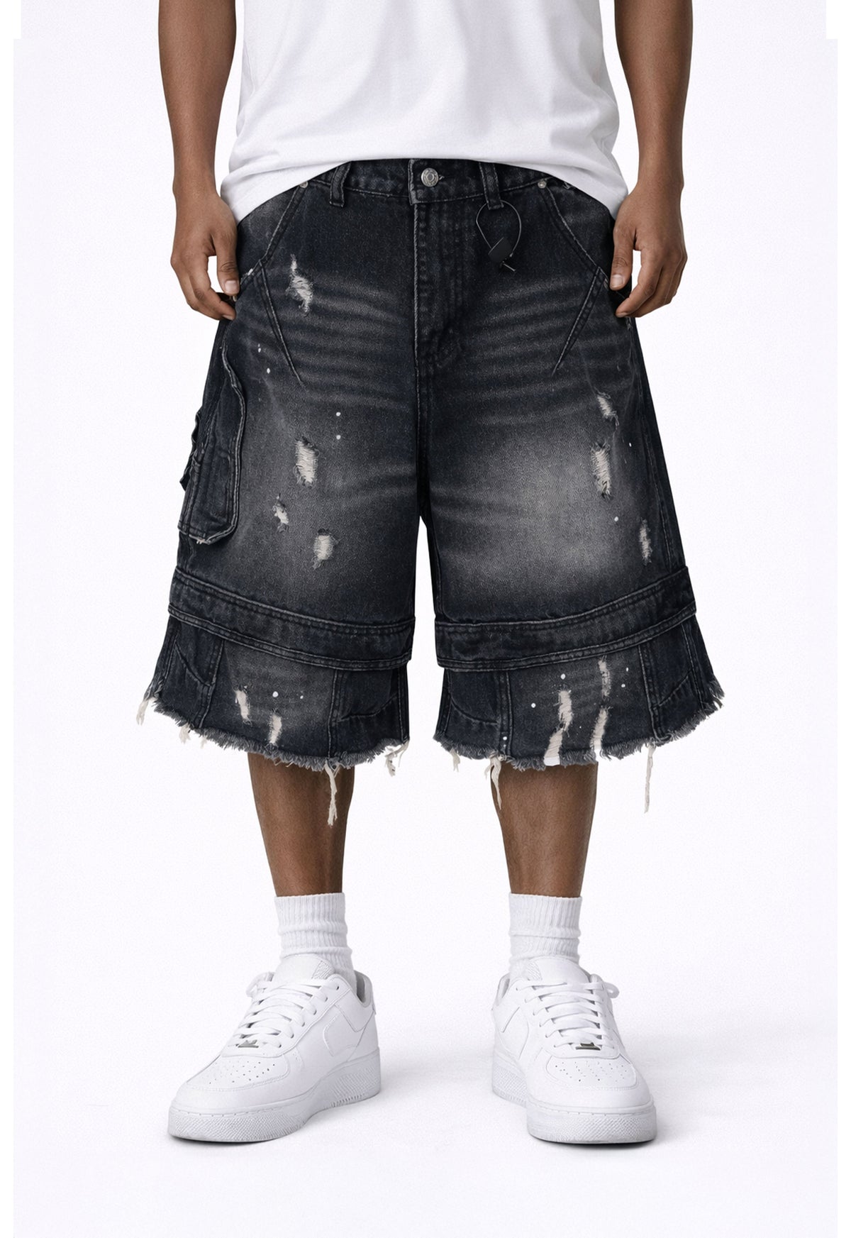 UNDEVELOPED NOIR DISTRESSED CARGO SHORTS - AVBL MRKT (2)
