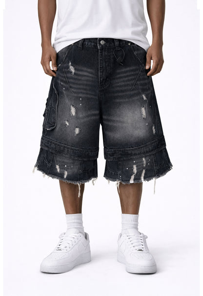 UNDEVELOPED NOIR DISTRESSED CARGO SHORTS - AVBL MRKT (2)