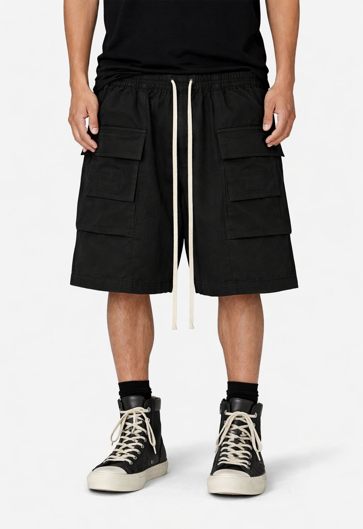 UNDEVELOPED NOIR DROP-CROTCH CARGO SHORTS - AVBL MRKT (2)