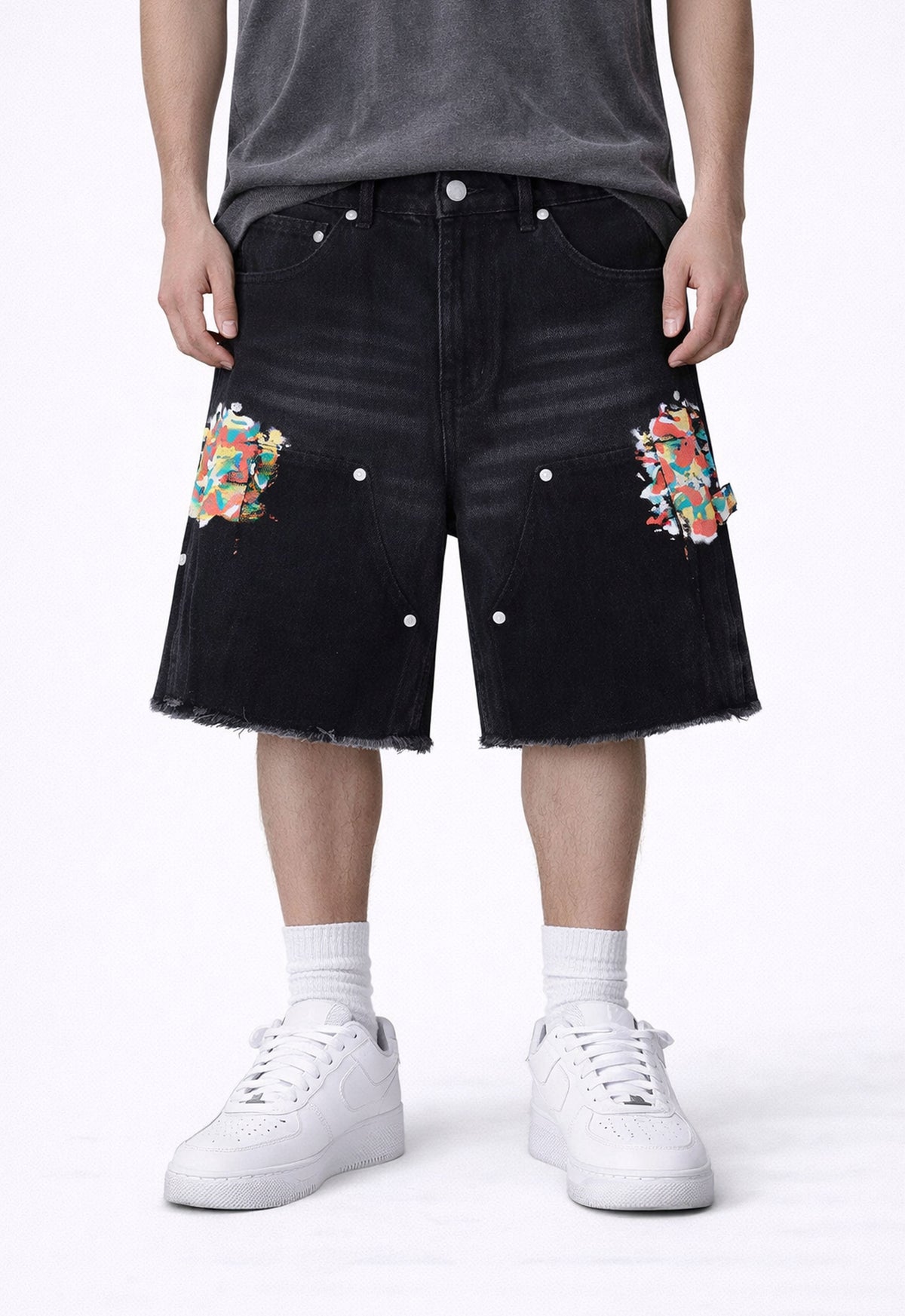 UNDEVELOPED NOIR SPLIT PAINTERS SHORTS - AVBL MRKT (2)