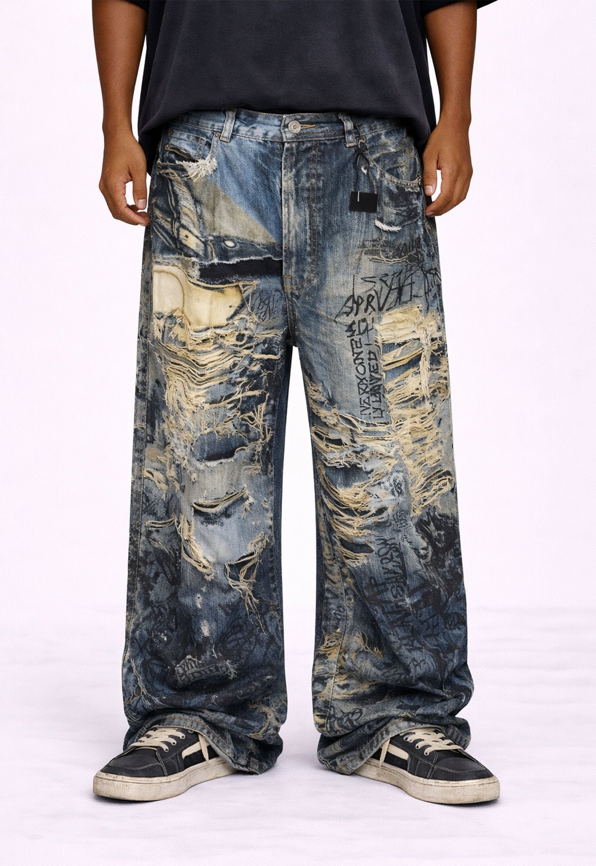 UNDEVELOPED WIDEBOY DISTRESSED GRAFFITI DENIM - AVBL MRKT (2)