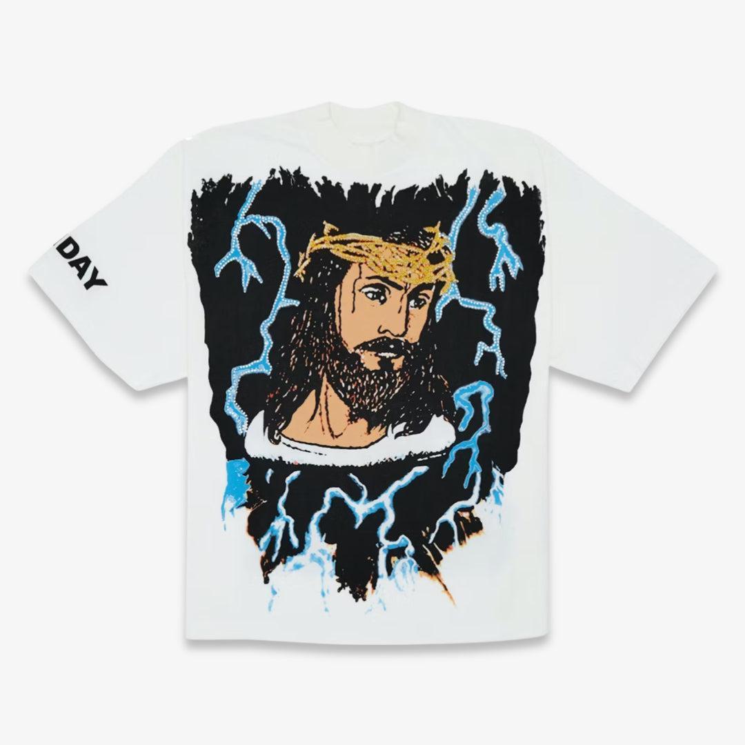 Yeezy Oversized Rhinestone T-Shirt 'Kanye West AWGE for JIK Jesus is King / Sunday Service Lightning' Multicolor (FW19) Casual Fashion T-Shirt Top for Unisex Adult Mens Hypebeast - AVBL MRKT (1)